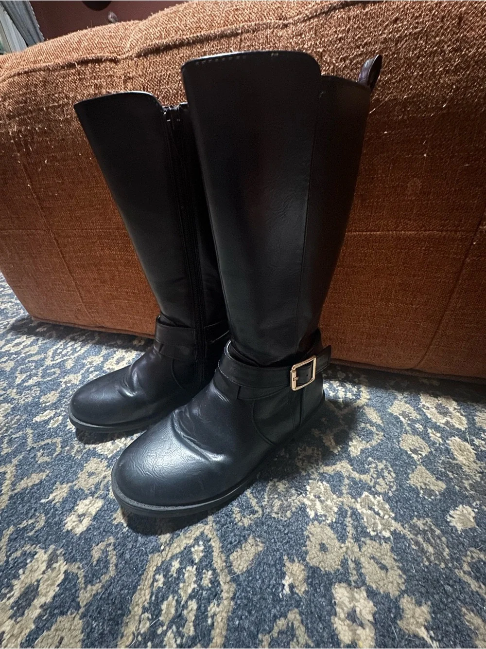 Classic Black Women's Tall Leather Boots with Buckle - Sz 13